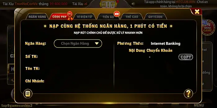 Thanh khoản nạp tiền của Hitclub.Win uy tín