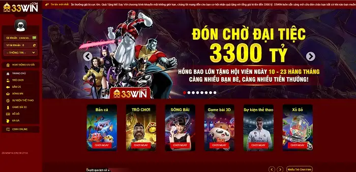 Giao diện chính thức của nhà cái 33Win1