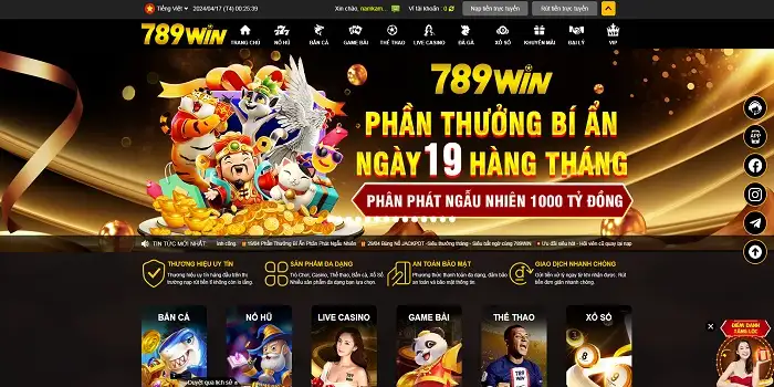 Trang chủ chính thức, giao diện đẹp mắt của nhà cái 789Win77